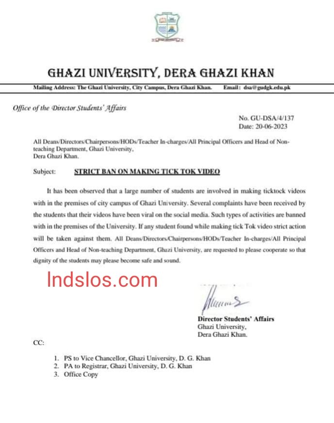 Ghazi University has banned TikTok