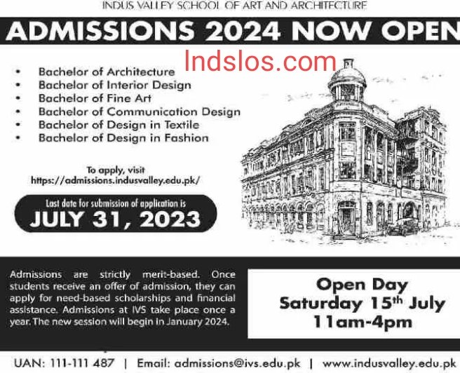 Indus Valley School Of Art And Architecture (ivsaa) Admission 2023 for BS Degree Courses/Degrees
