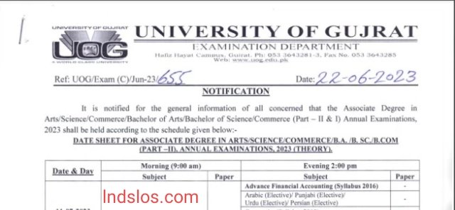University of Gujrat Announces Associate Degree Date Sheet for 2023