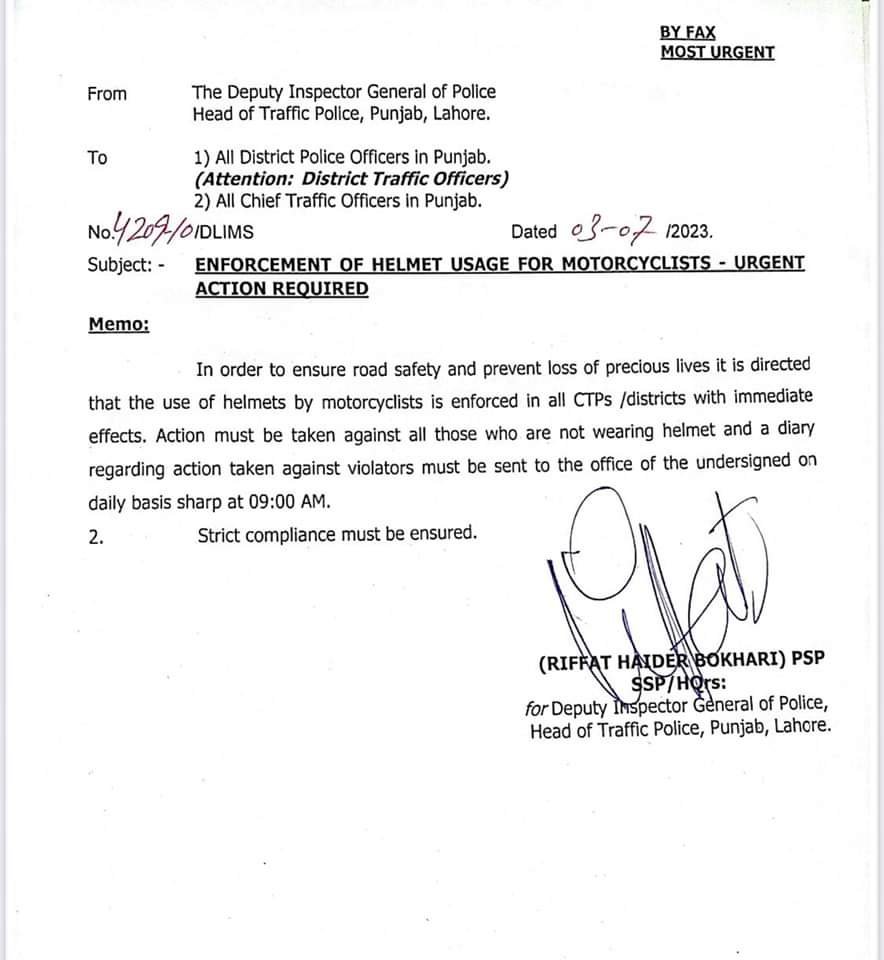 Enforcement of Helmet Usage for Motorcyclists
