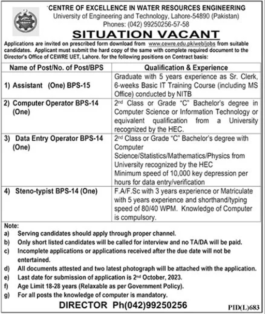 UET Lahore Jobs 2023: Apply Now via jobs.uet.edu.pk