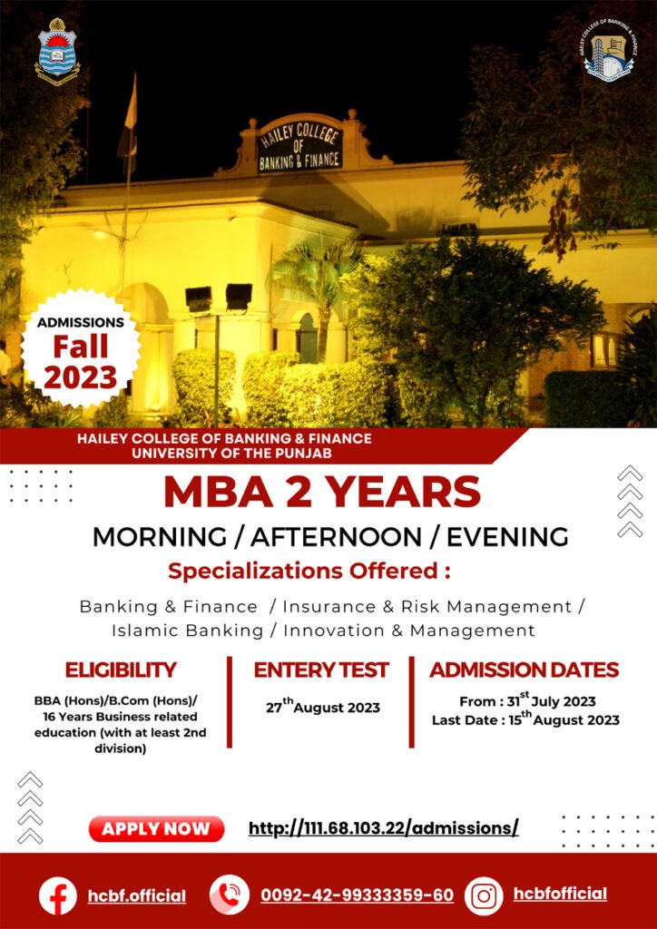 PU Admission Notice for MBA 2-Years Program (Morning,Afternoon,Evening Fall 2023